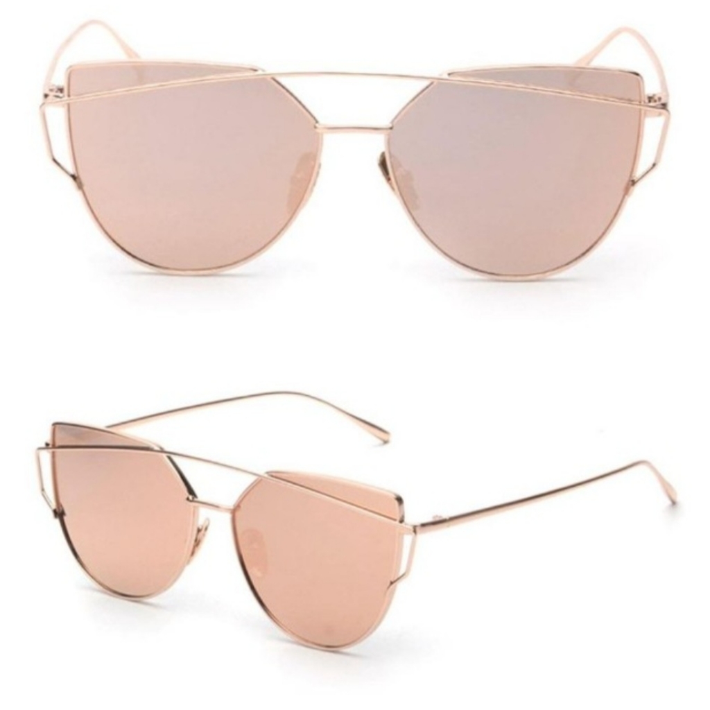 Retro Rose Gold Cat Eye Sunnies Oversize Goldtone Nwot